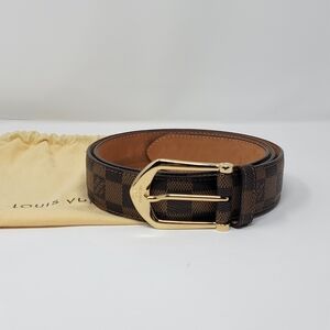 LOUIS VUITTON Damier Ebene Leather Belt Size 95cm. 38 inch
